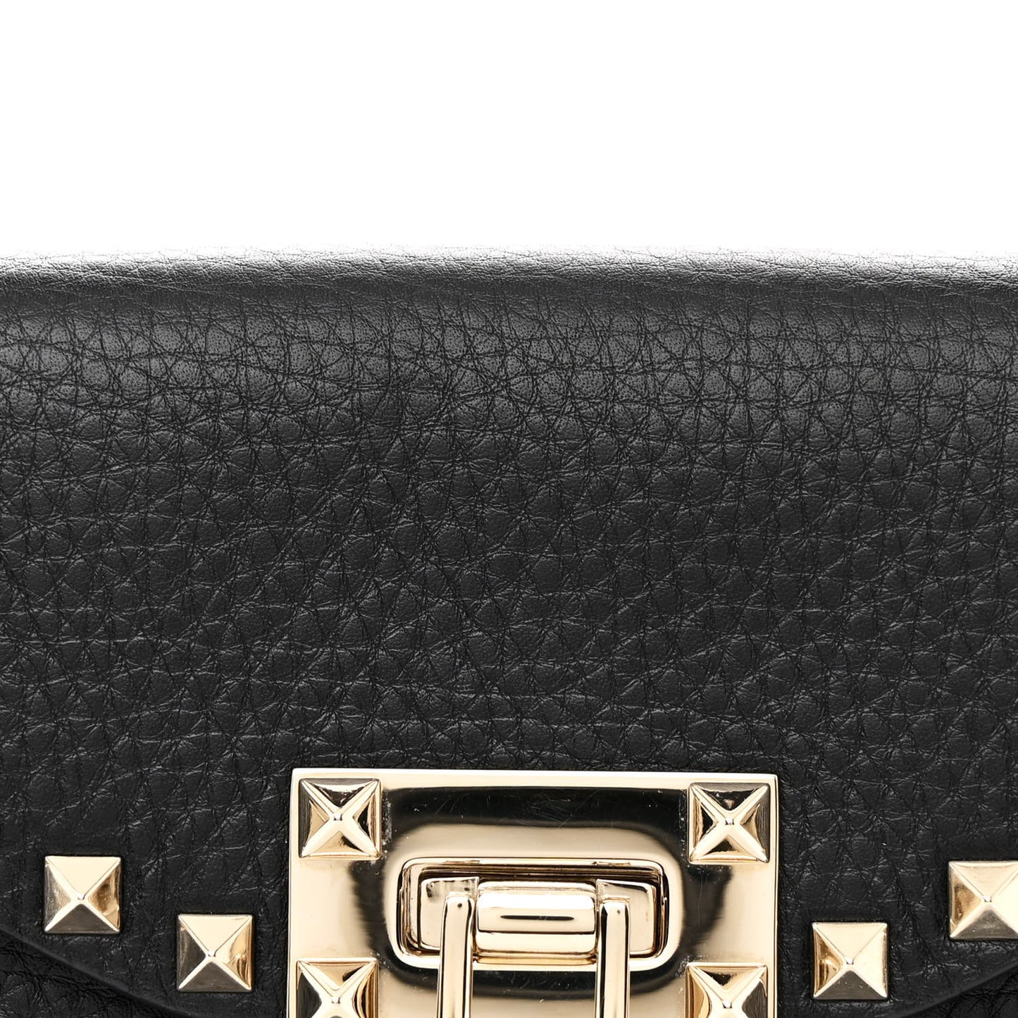 Pebbled Calfskin Rockstud Flip Lock Top Handle Bag Black