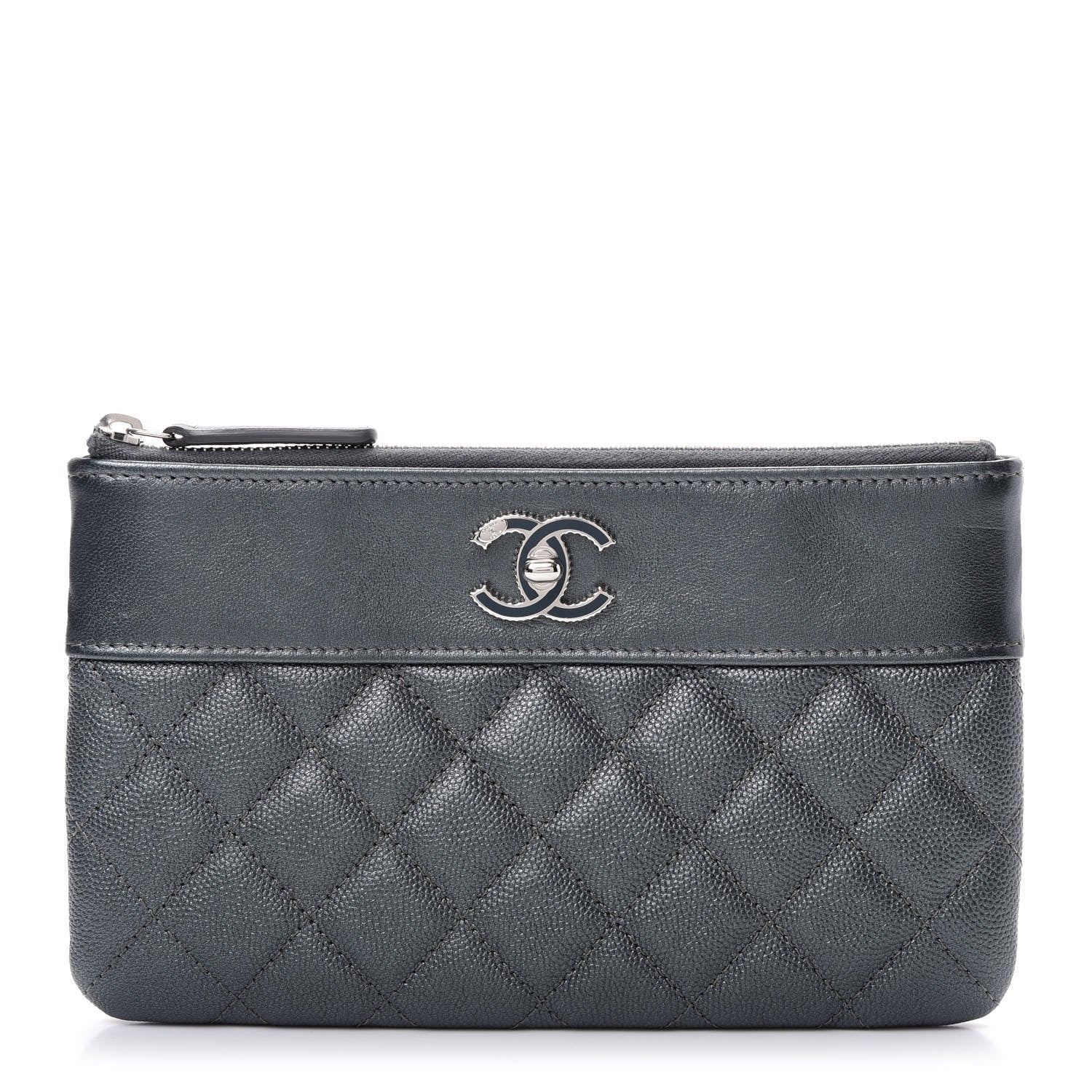 Chanel Metallic Caviar Quilted Mademoiselle Vintage Zip Pouch Dark Grey 1 of 7