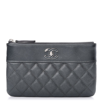 Chanel Metallic Caviar Quilted Mademoiselle Vintage Zip Pouch Dark Grey 1 of 7