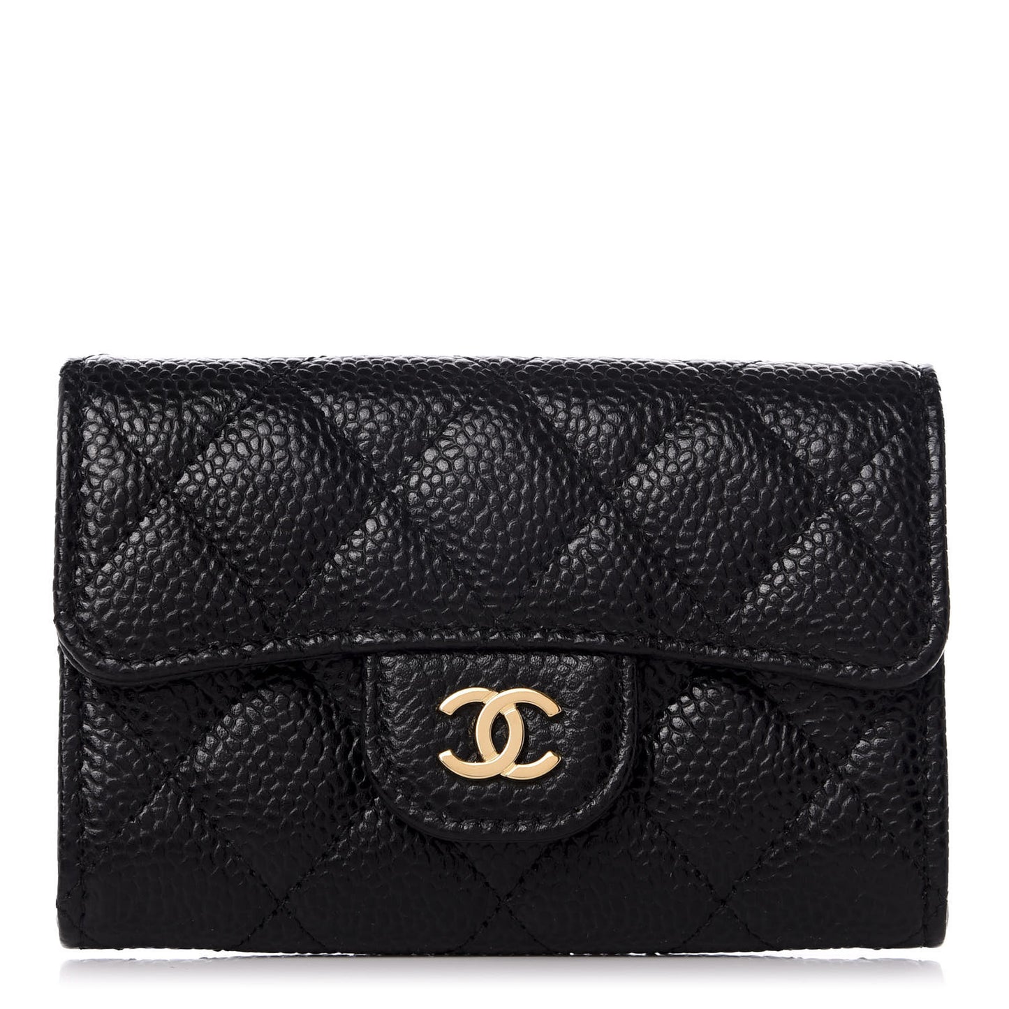 Caviar Quilted Flap Card Holder Wallet Black