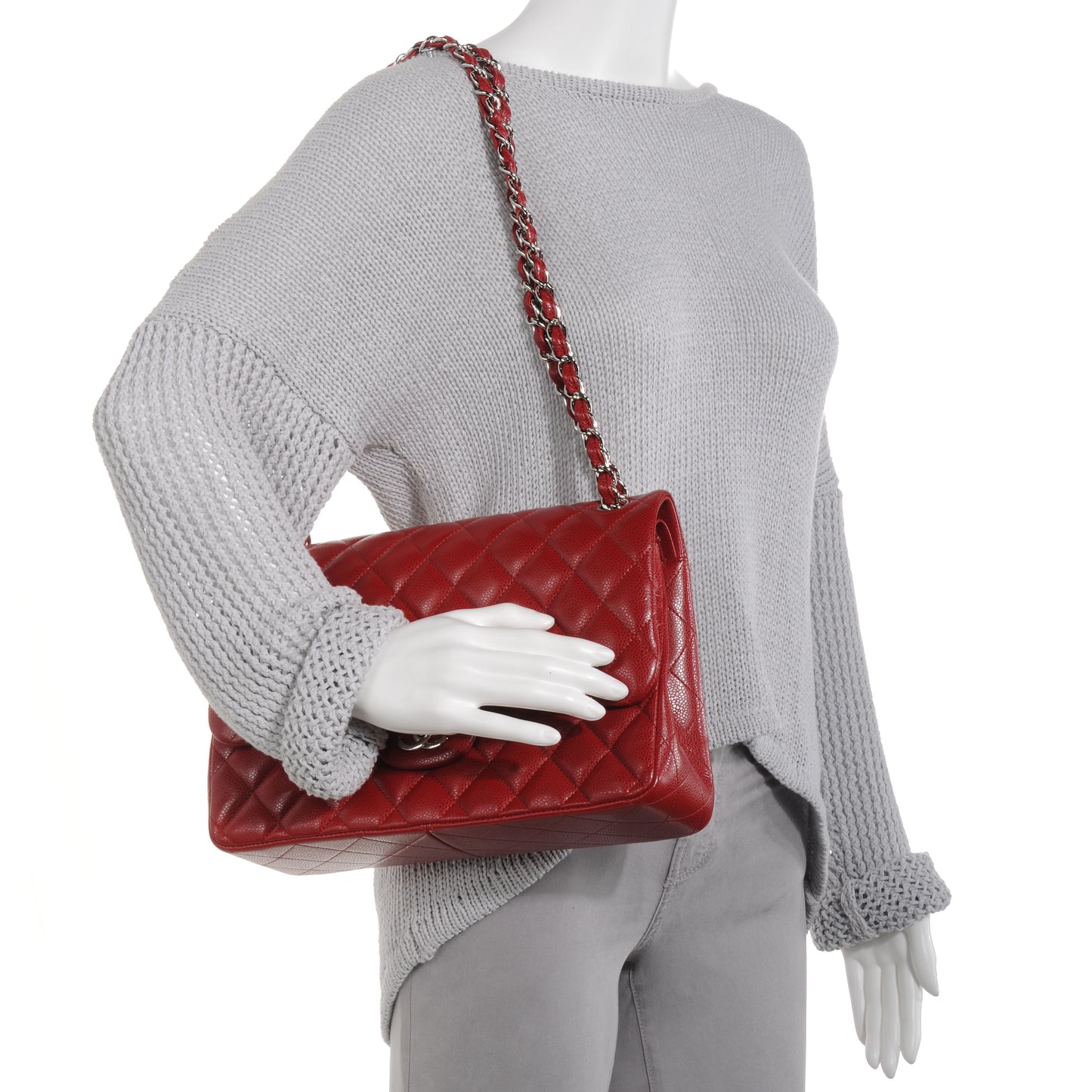 Caviar Jumbo Double Flap Red