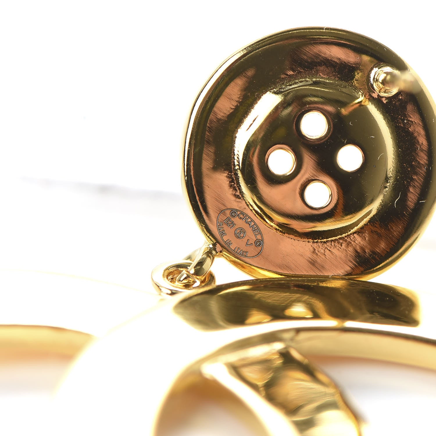 Chanel Metal Large Paris Button Earrings Gold 4 of 5