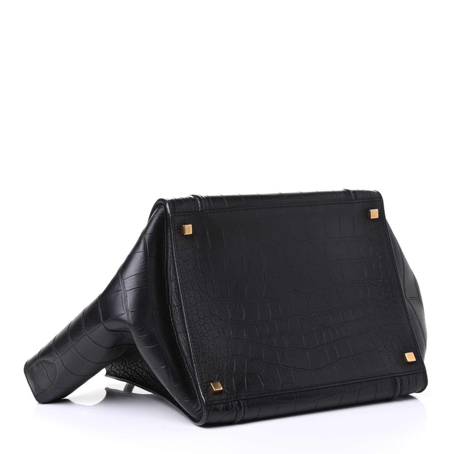 Celine Crocodile Embossed Calfskin Medium Phantom Luggage Black 3 of 4