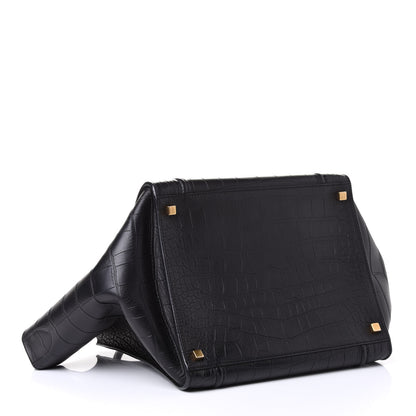 Celine Crocodile Embossed Calfskin Medium Phantom Luggage Black 3 of 4