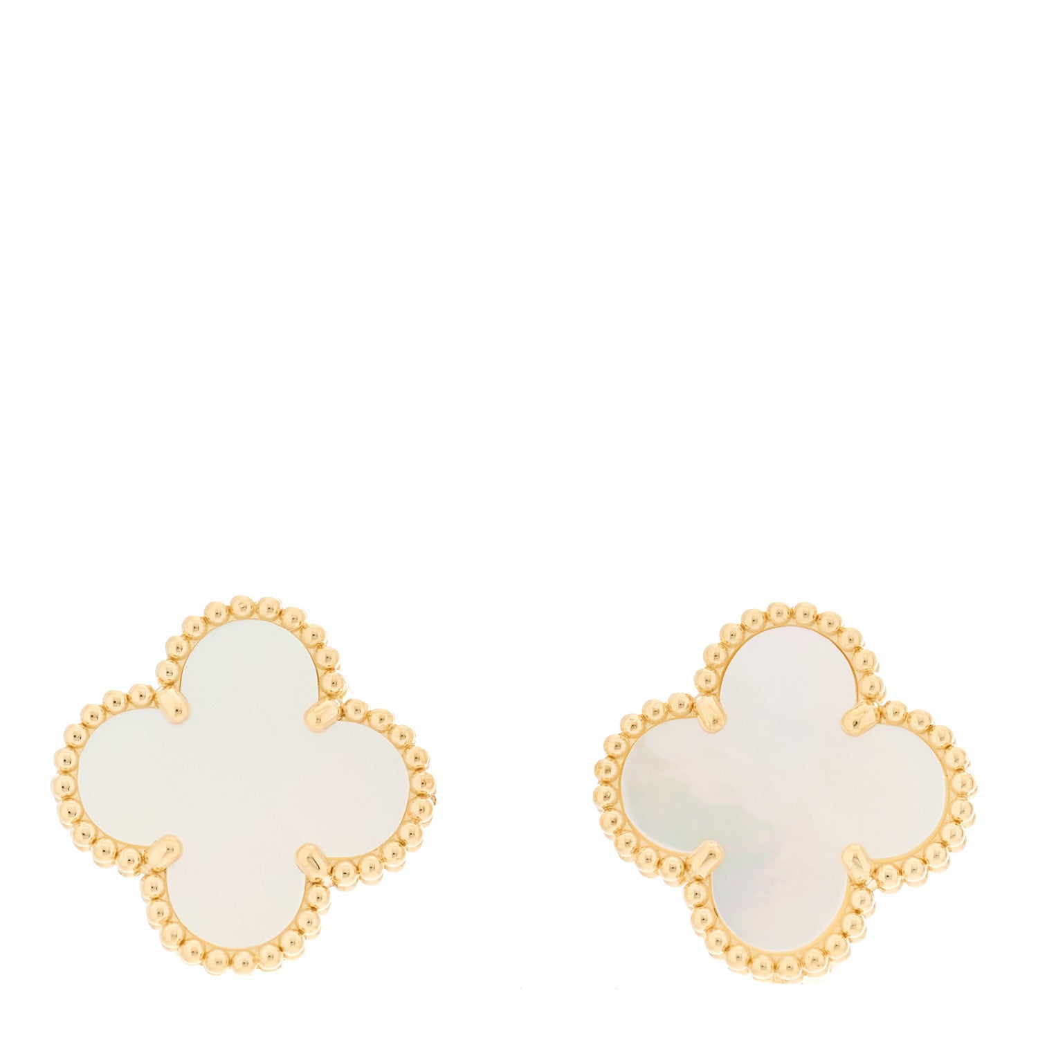 Van Cleef & Arpels 18K Yellow Gold Mother of Pearl Vintage Alhambra Earrings 1 of 5