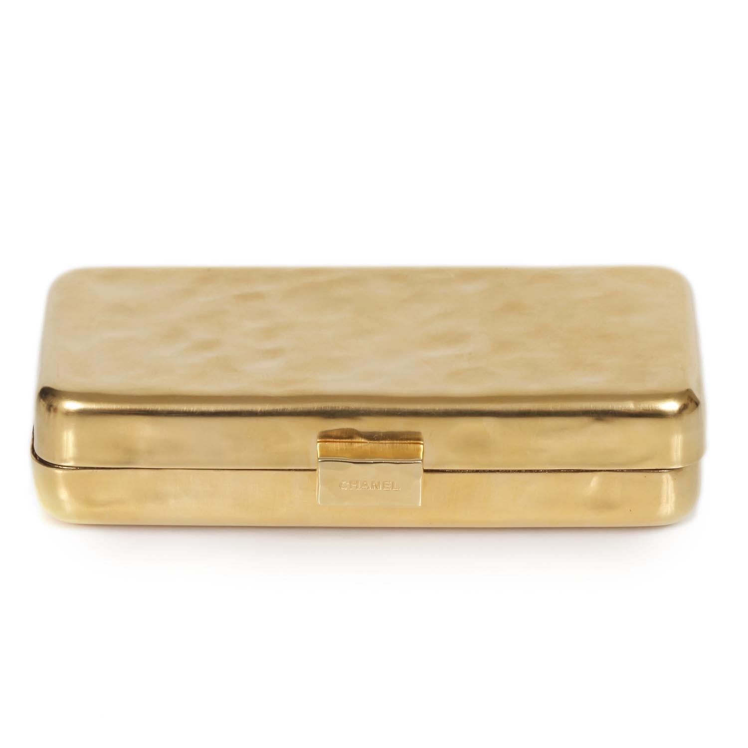 Chanel Hammered Metal Gold Bar Clutch RARE 4 of 11