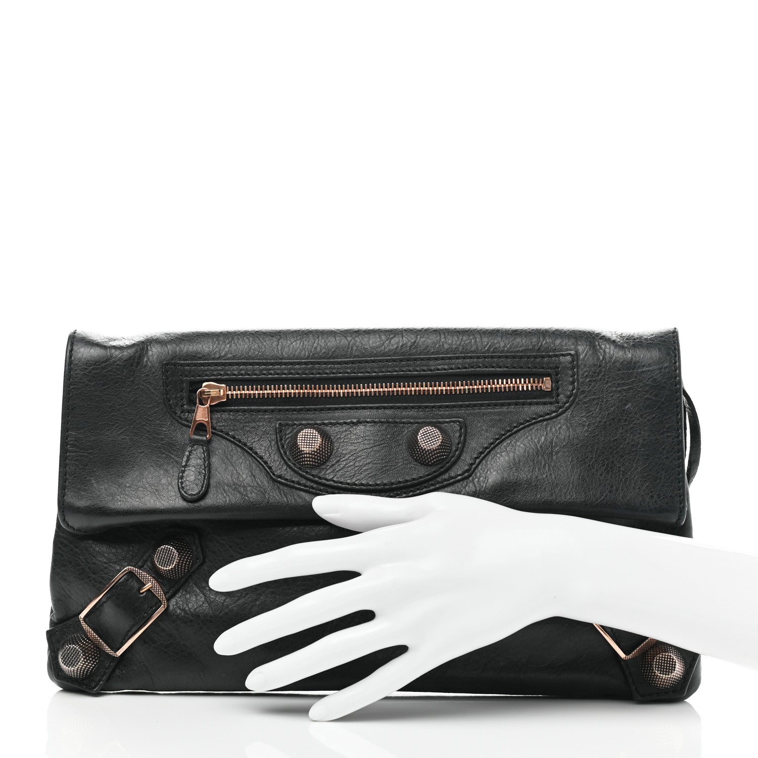 Balenciaga Agneau Giant 21 Rose Gold Hardware Envelope Clutch Black 4 of 12
