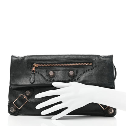 Balenciaga Agneau Giant 21 Rose Gold Hardware Envelope Clutch Black 4 of 12