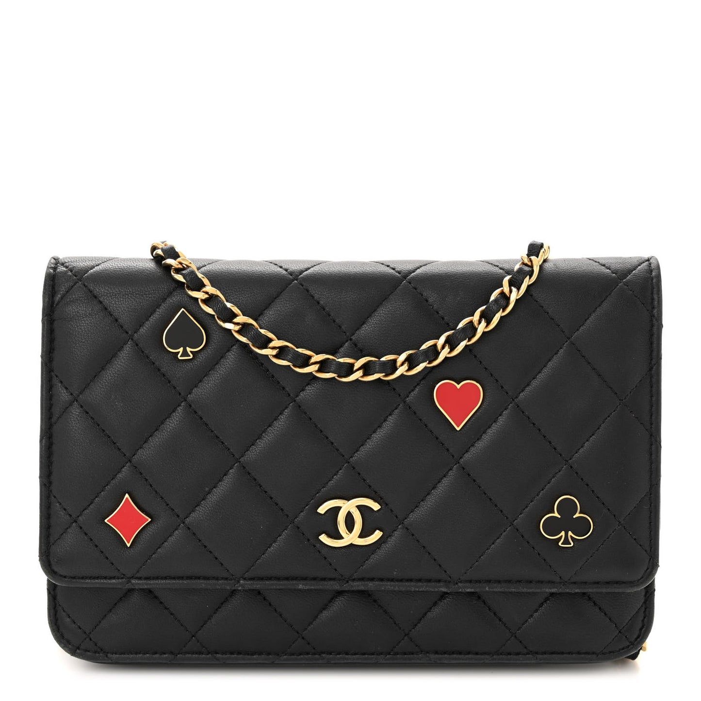 Lambskin Quilted Enamel Coco Casino Wallet On Chain WOC Black
