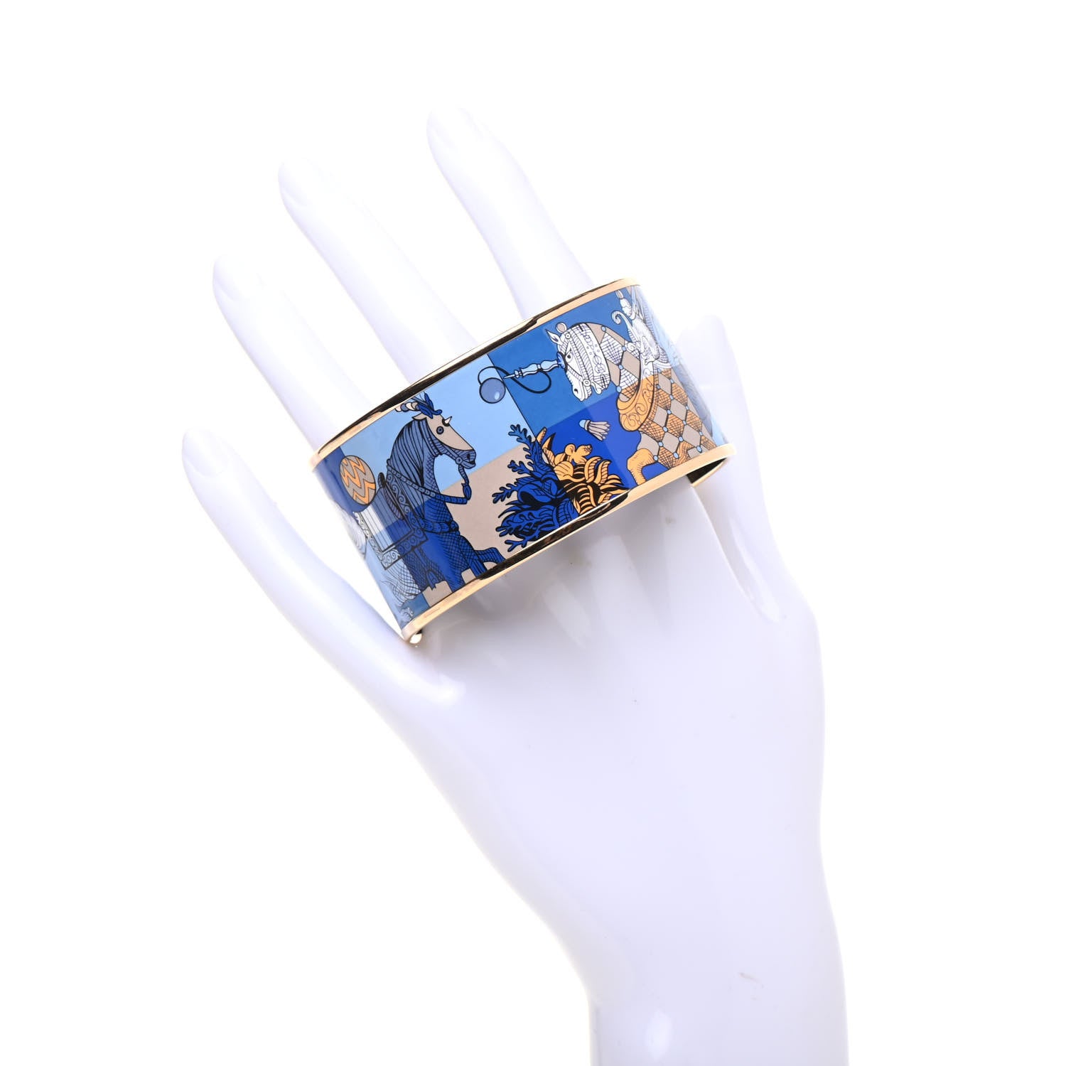 Hermes Enamel Printed Horses Extra Wide Bracelet 65 2 of 5