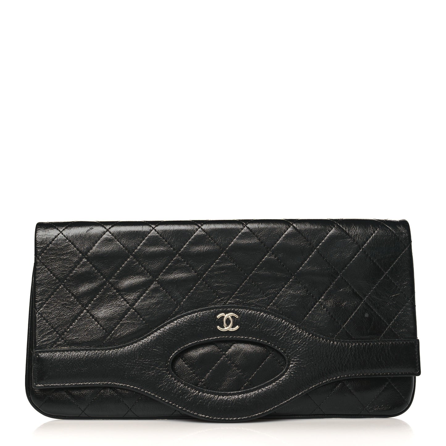 Shiny Crumpled Calfskin Large 31 Pouch Black