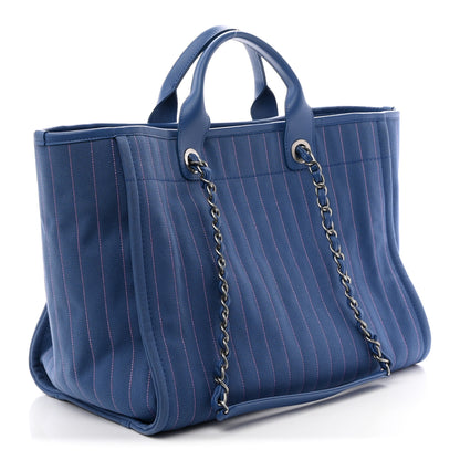 Chanel Canvas Calfskin Striped Medium Deauville Tote Blue 4 of 11