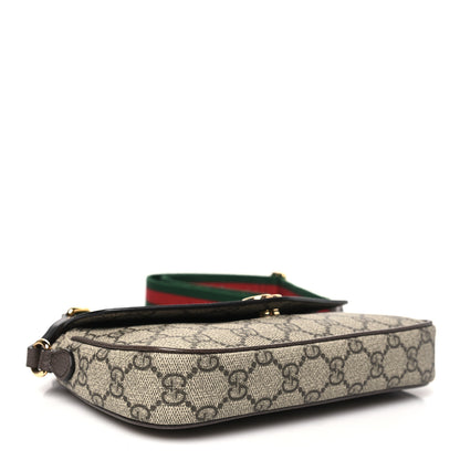 Gucci GG Supreme Monogram Textured Dollar Calfskin Web Mini Ophidia Envelope Shoulder Bag Beige Ebony New Acero 4 of 11