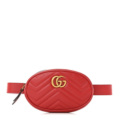 Gucci Calfskin Matelasse GG Marmont Belt Bag 85 34 Hibiscus Red 1 of 10