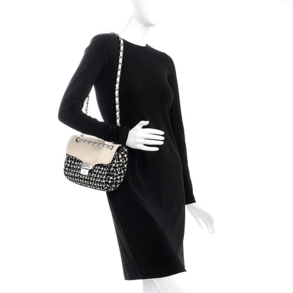 Chanel Tweed Calfskin Woven Single Flap Black Beige 3 of 12