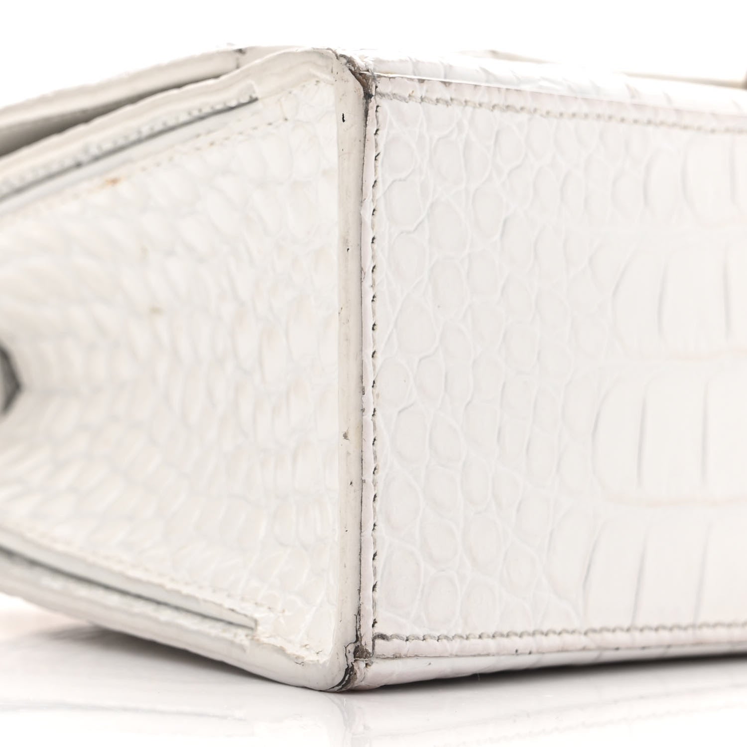 Balenciaga Shiny Calfskin Crocodile Embossed Small Hourglass Sling Shoulder Bag White 9 of 17