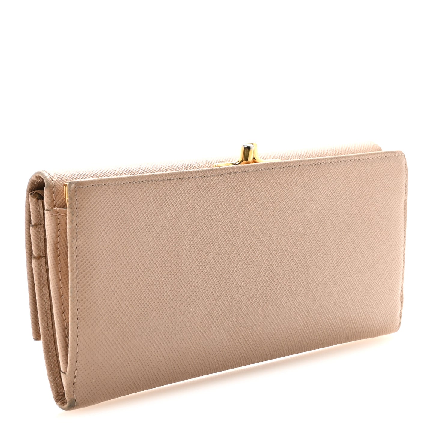 Saffiano Triangle Kiss Lock Flap Wallet Cammeo
