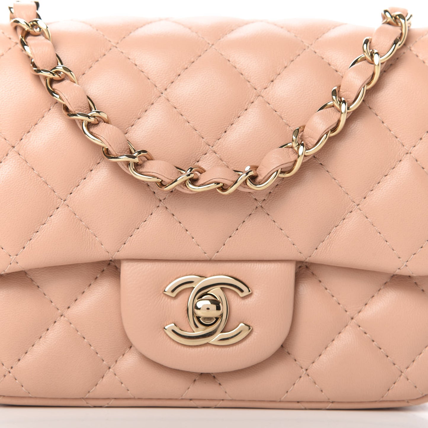 Lambskin Quilted Mini Square Flap Beige