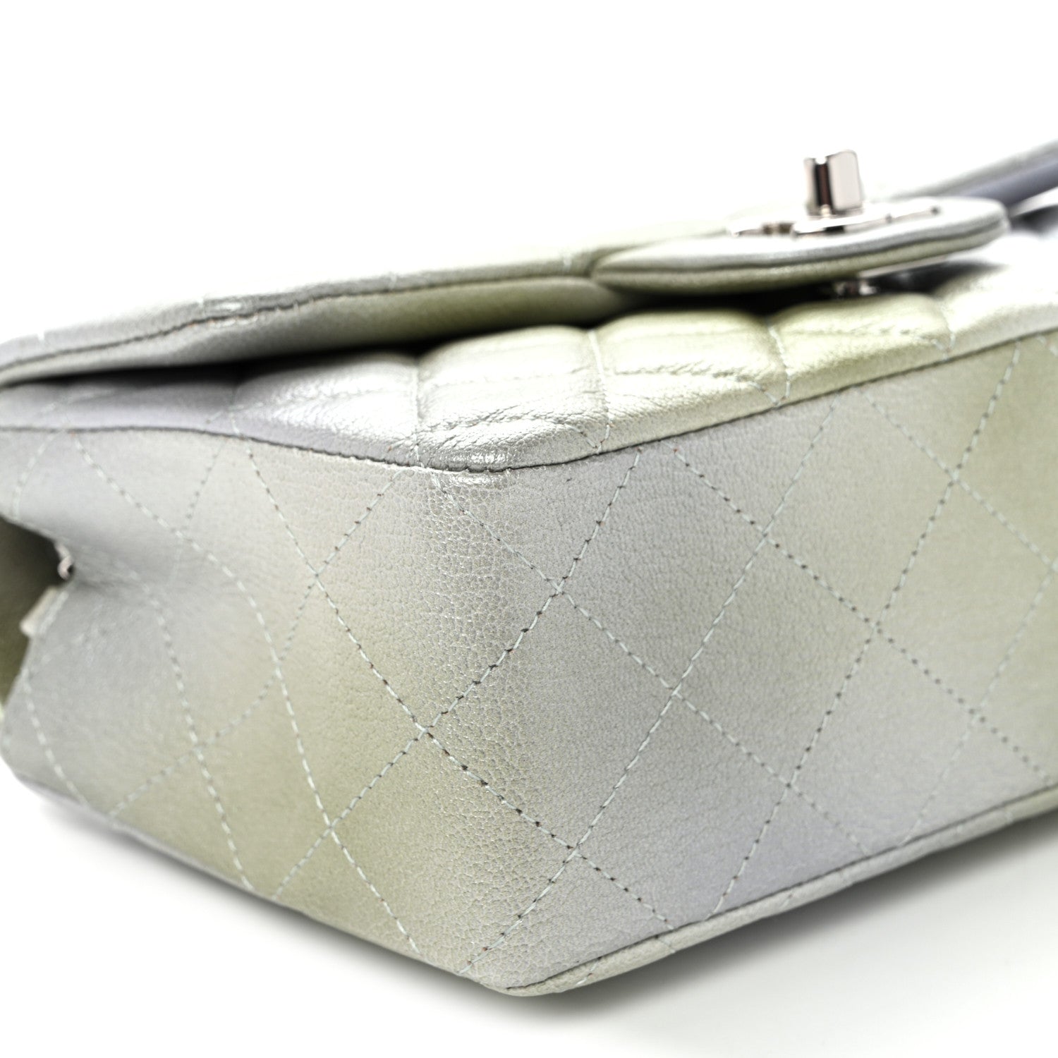 Chanel Metallic Goatskin Quilted Ombre Mini Rectangular Flap Grey Green 9 of 10