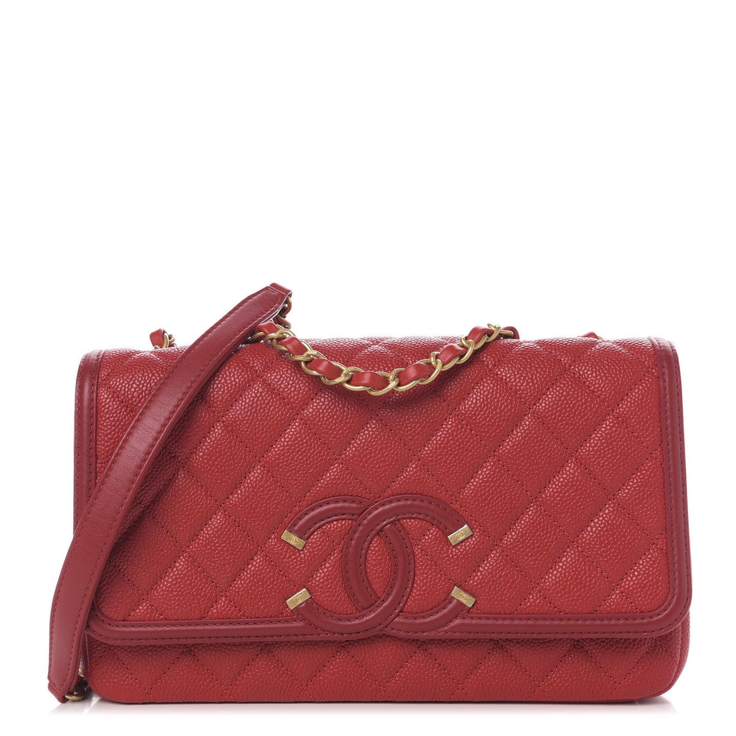 Caviar Quilted Medium CC Filigree Flap Red