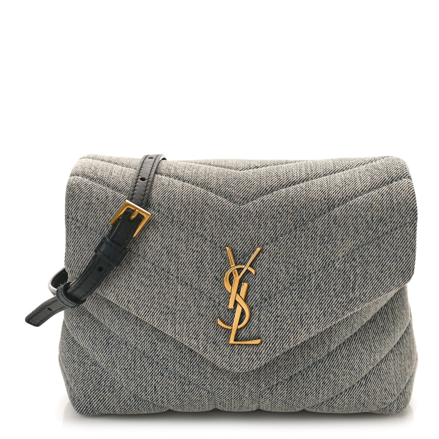 Saint Laurent Denim Y Quilted Monogram Toy Loulou Crossbody Bag Grey 1 of 8