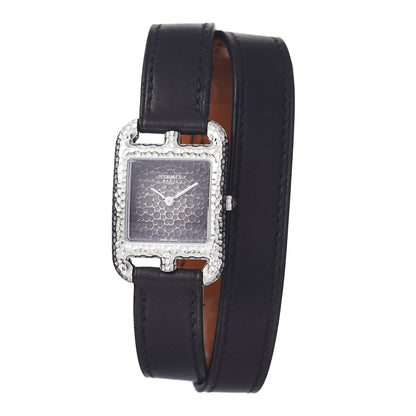 Hermes Stainless Steel Barenia 23mm Cape Cod Martelee Double Tour Quartz Watch Noir 1 of 5
