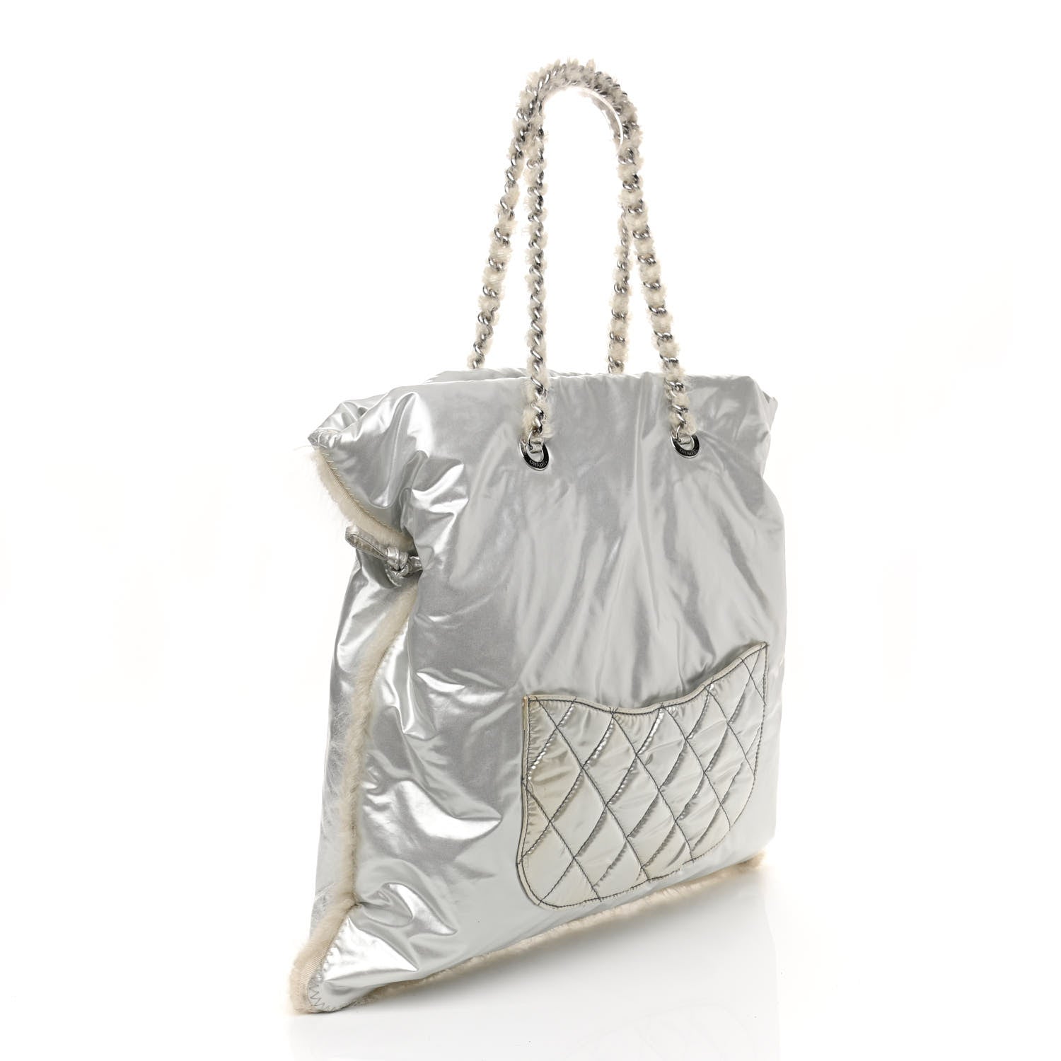 Chanel Vinyl Mohair Trimmed CC Bonbons Tote Silver 3 of 13