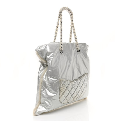 Chanel Vinyl Mohair Trimmed CC Bonbons Tote Silver 3 of 13