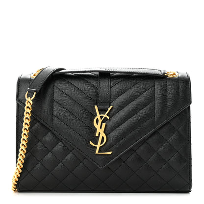 Saint Laurent Grain De Poudre Textured Mixed Matelasse Triquilt Medium Monogram Satchel Black 1 of 10