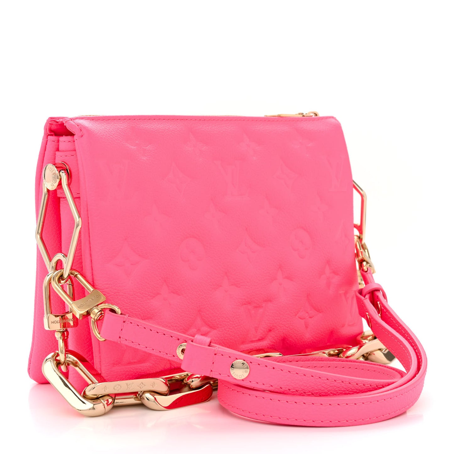 Calfskin Embossed Monogram Coussin BB Rose Fluo