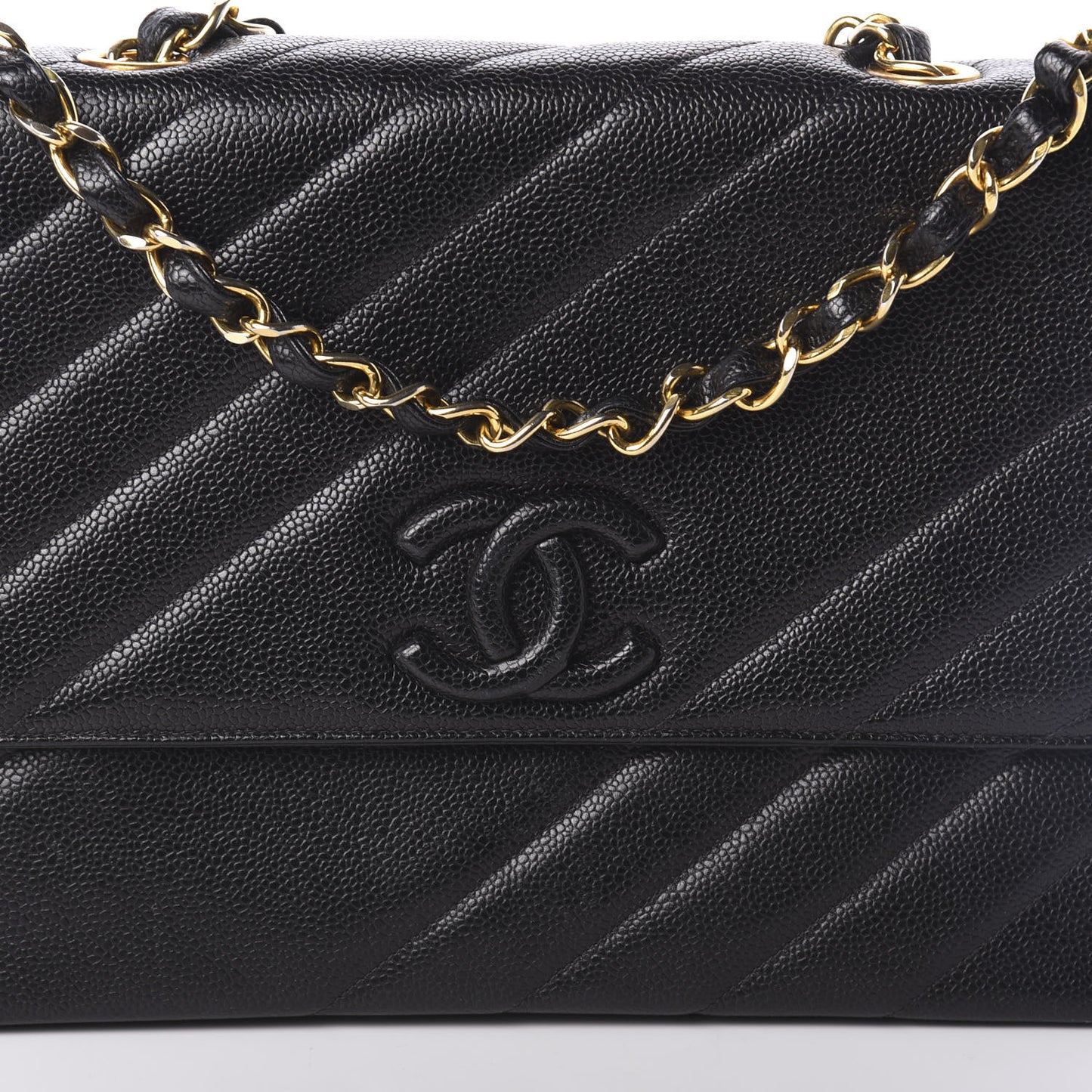 Caviar Diagonal Quilted Jumbo Single Flap Black