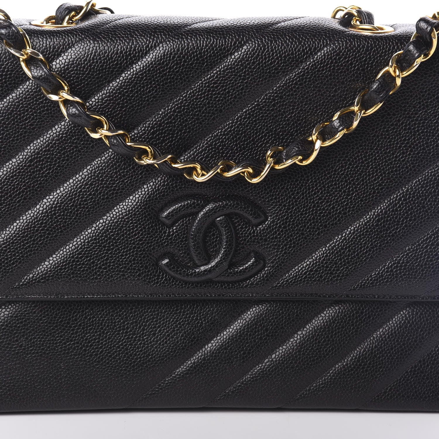 Chanel Caviar Diagonal Quilted Jumbo Single Flap Black 9 of 11