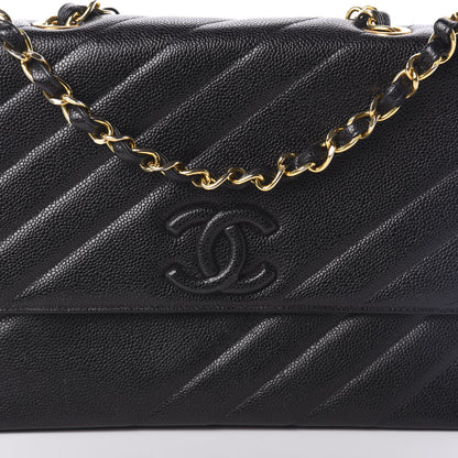 Chanel Caviar Diagonal Quilted Jumbo Single Flap Black 9 of 11