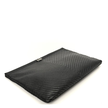 Chanel Lambskin Chevron Large Boy Zip Pouch Black 4 of 8