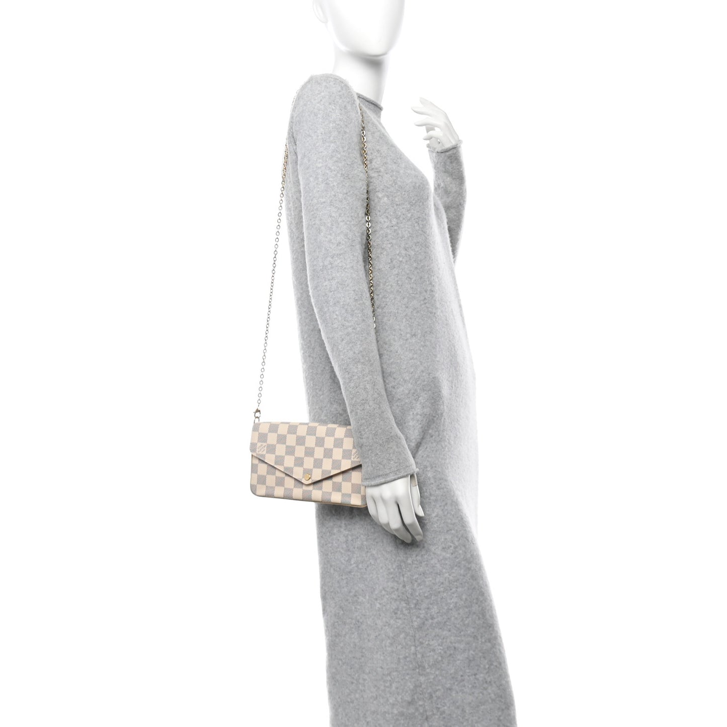 Damier Azur Pochette Felicie Chain Wallet Rose Ballerine