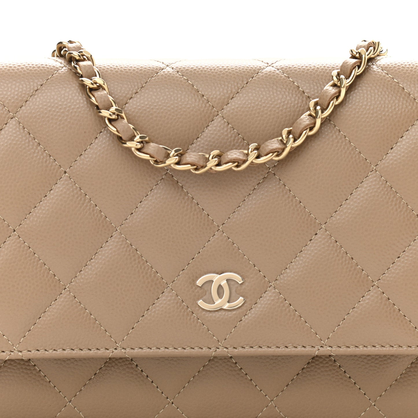Caviar Quilted Wallet On Chain WOC Beige