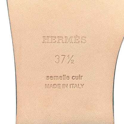 Hermes Calfskin Oran Sandals 37.5 Bleu Emeraude 7 of 9