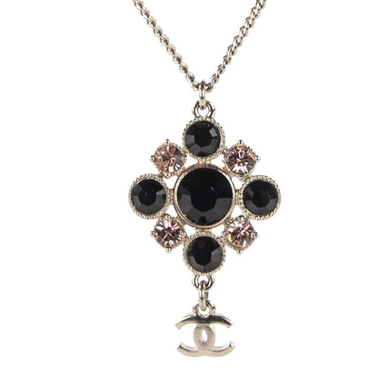 Chanel Crystal CC Pendant Necklace Silver Black 3 of 5