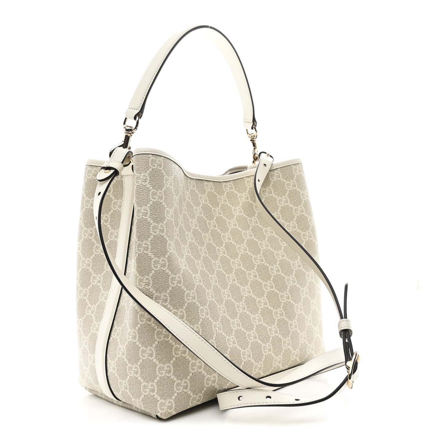 GG Supreme Monogram Medium Emblem Bucket Bag Beige White