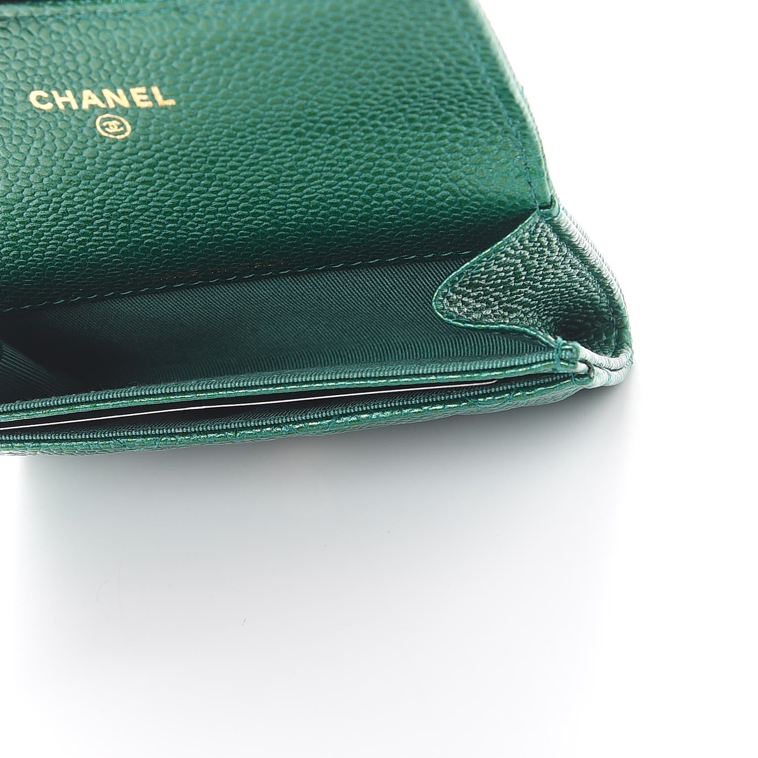 Chanel Metallic Caviar Quilted Card Holder Green 5 of 9