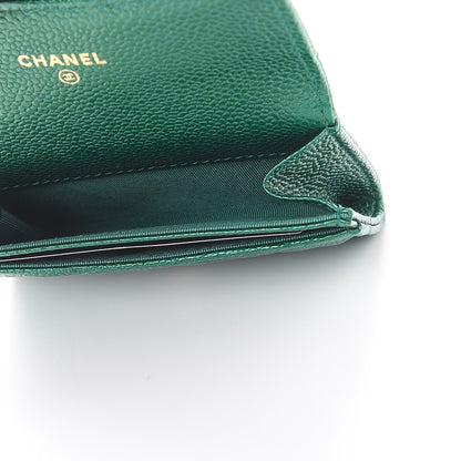 Chanel Metallic Caviar Quilted Card Holder Green 5 of 9