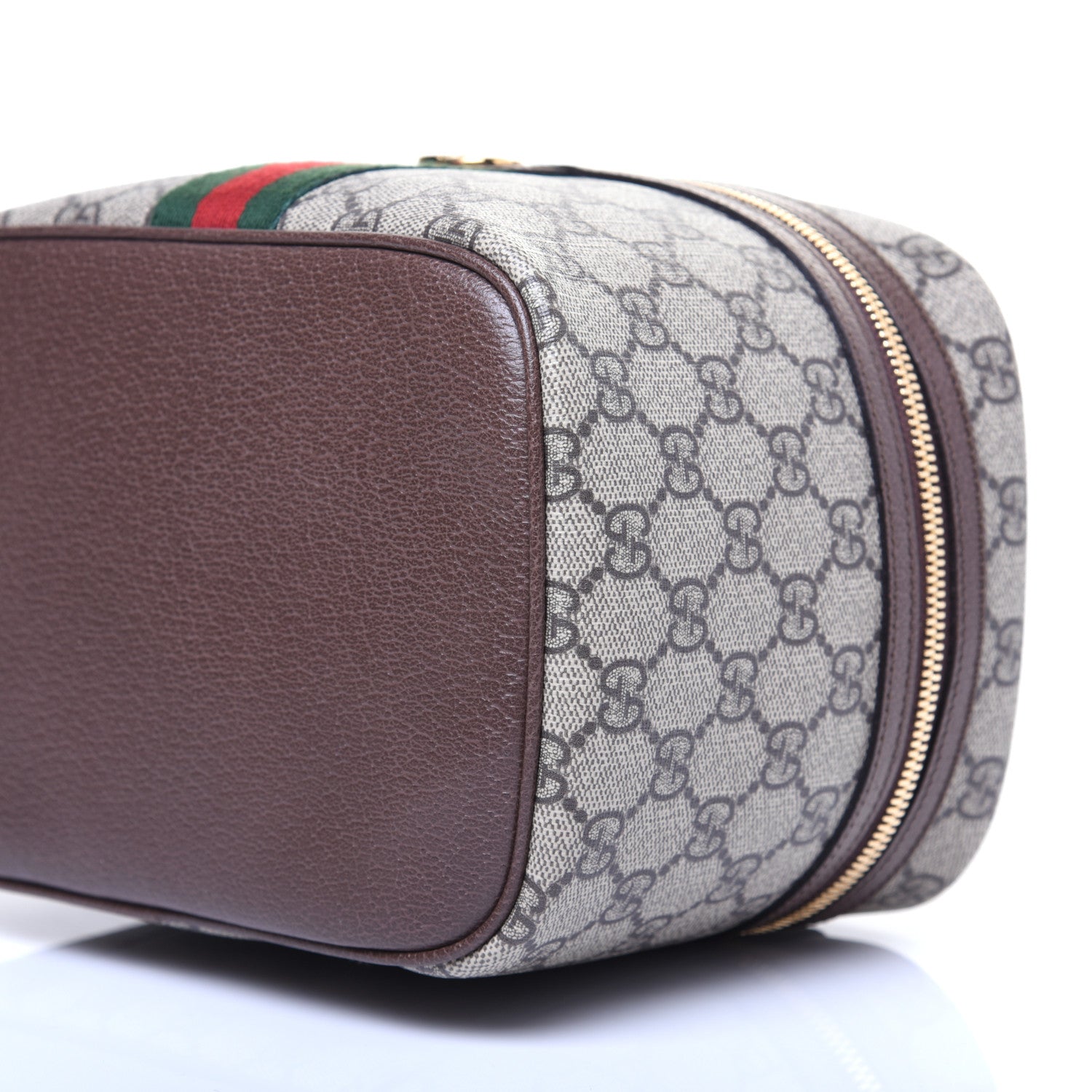 Gucci GG Supreme Monogram Textured Calfskin Web Small Ophidia Vanity Cosmetic Case Beige Ebony New Acero 7 of 14