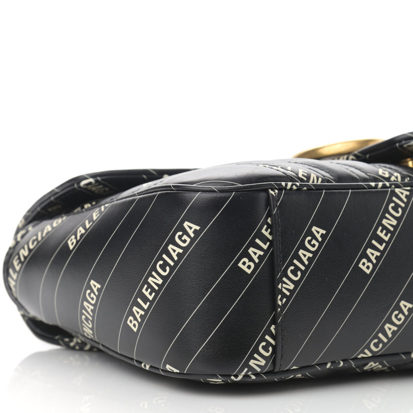 X BALENCIAGA Calfskin Matelasse Logo Print Small GG Marmont Shoulder Bag Black