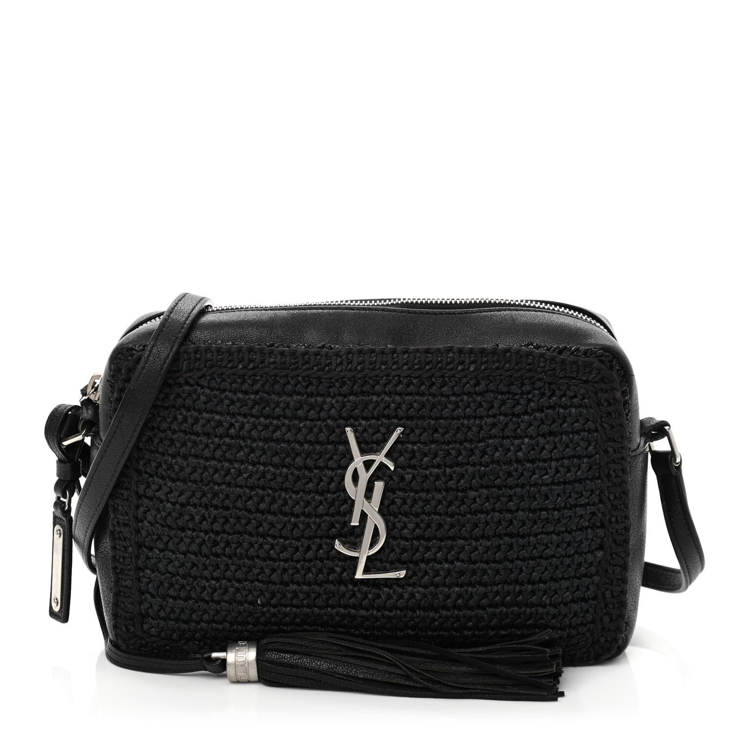 Saint Laurent Raffia Canvas Monogram Lou Camera Bag Black 1 of 11
