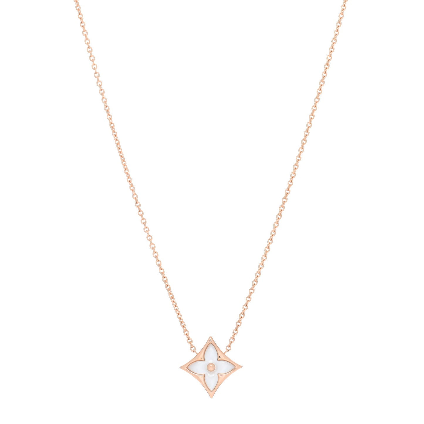 18K Pink Gold Mother of Pearl Color Blossom Star Pendant Necklace