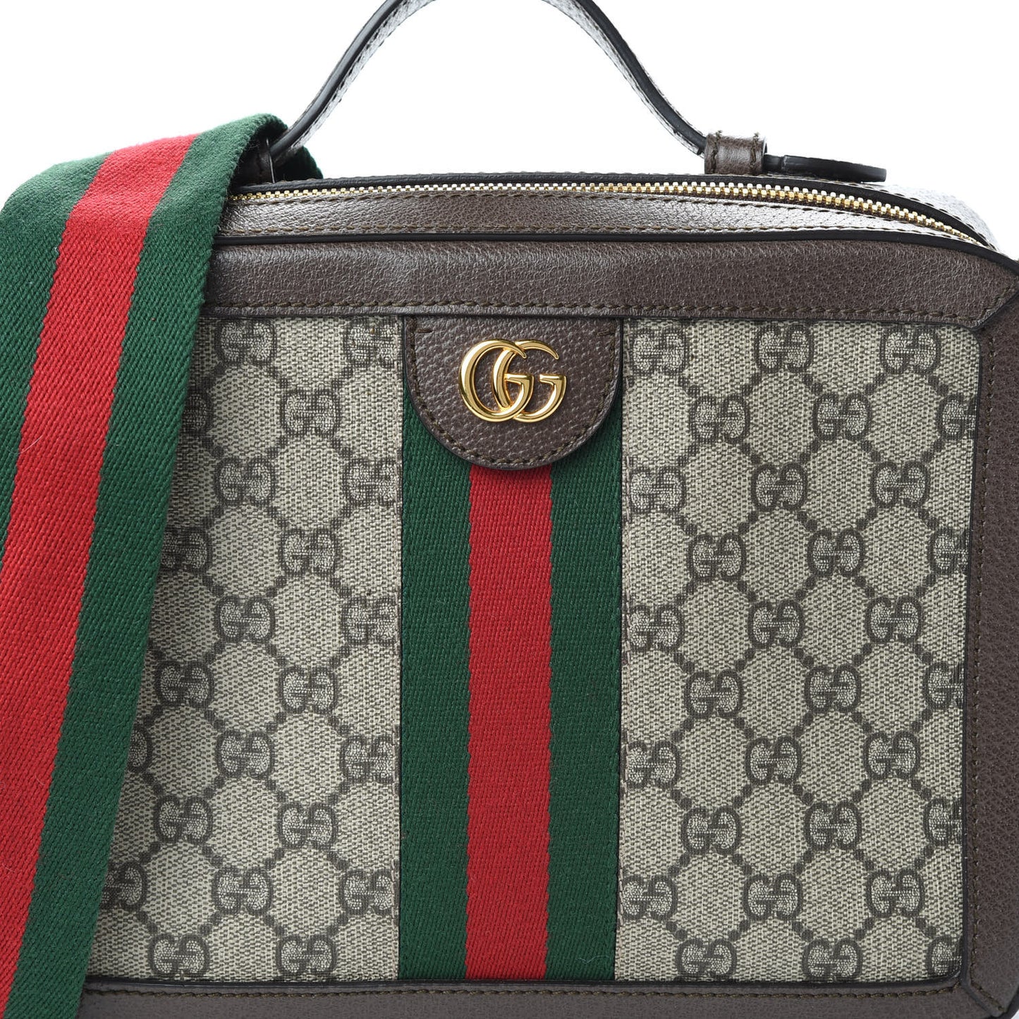 GG Supreme Monogram Web Small Ophidia Top Handle Shoulder Bag Brown
