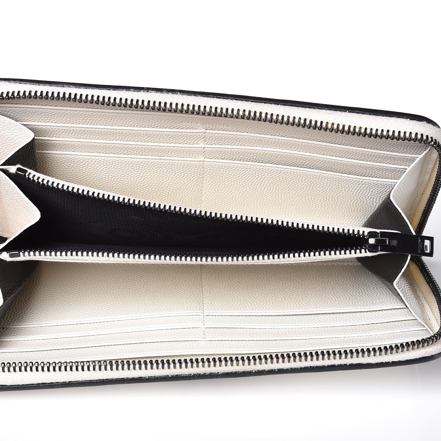 Saint Laurent Grain De Poudre Matelasse Chevron Monogram Zip Around Wallet Porcellana Black 5 of 10