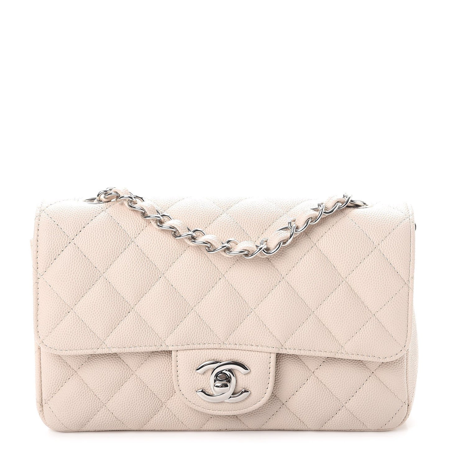 Caviar Quilted Mini Rectangular Flap Light Beige