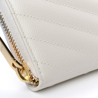 Saint Laurent Grain De Poudre Matelasse Chevron Monogram Zip Around Wallet Porcellana 6 of 7