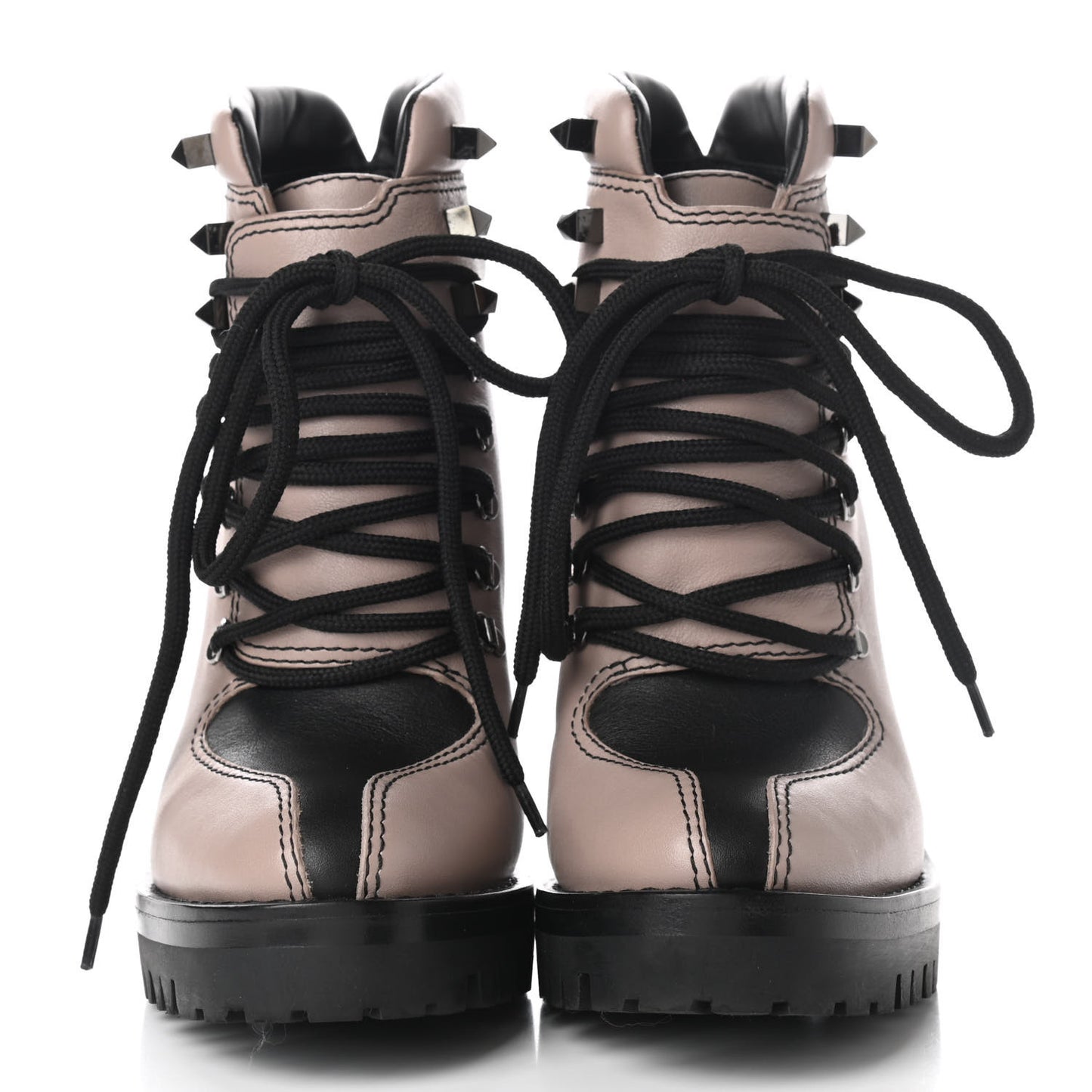 Calfskin Rockstud Lace-Up Ankle Boots 35.5 Poudre Black